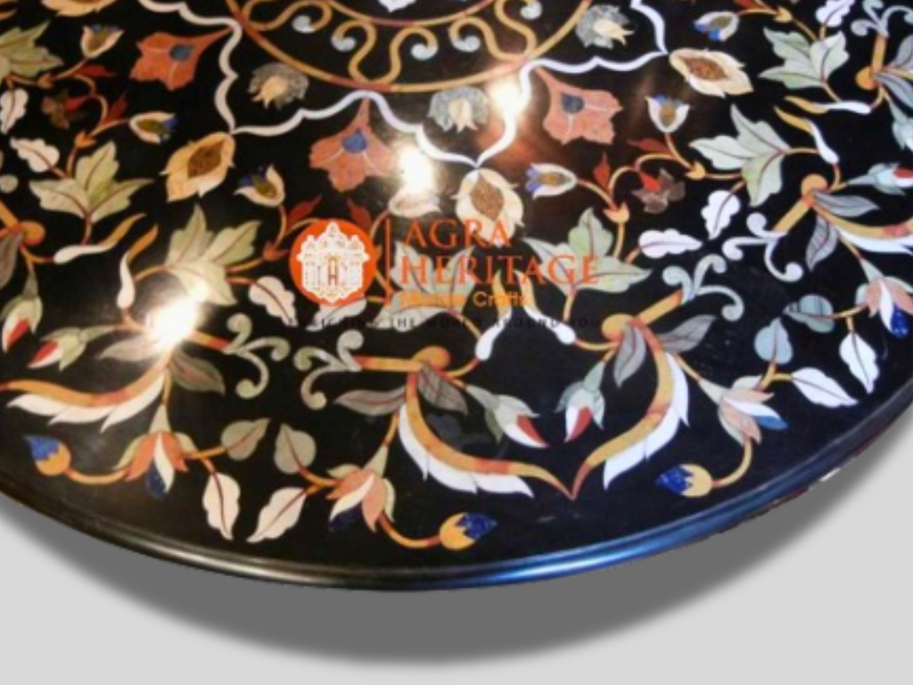 Floral Design Marble Round Dining Center Inlay Table Top