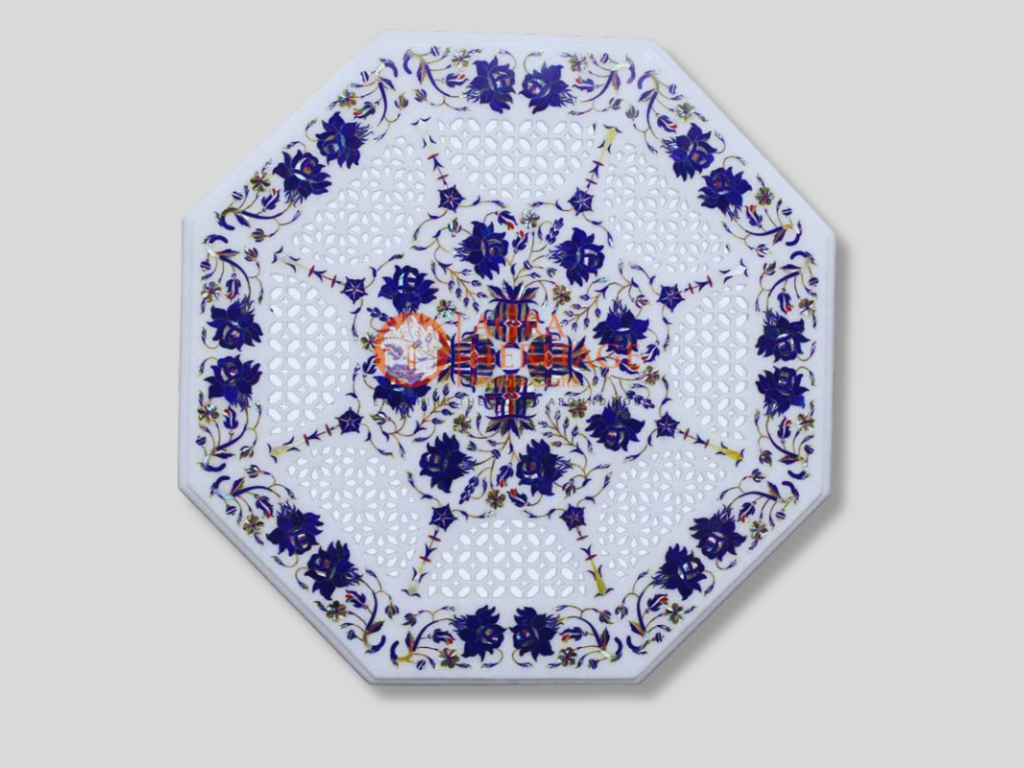 Top Coffee Table Lapis Inlay Gemstone Pietradura Art