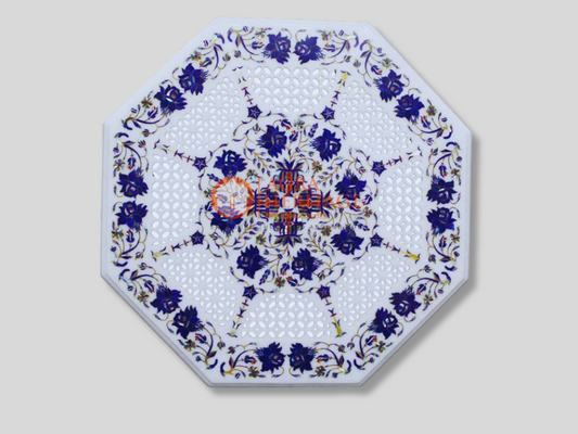 Top Coffee Table Lapis Inlay Gemstone Pietradura Art
