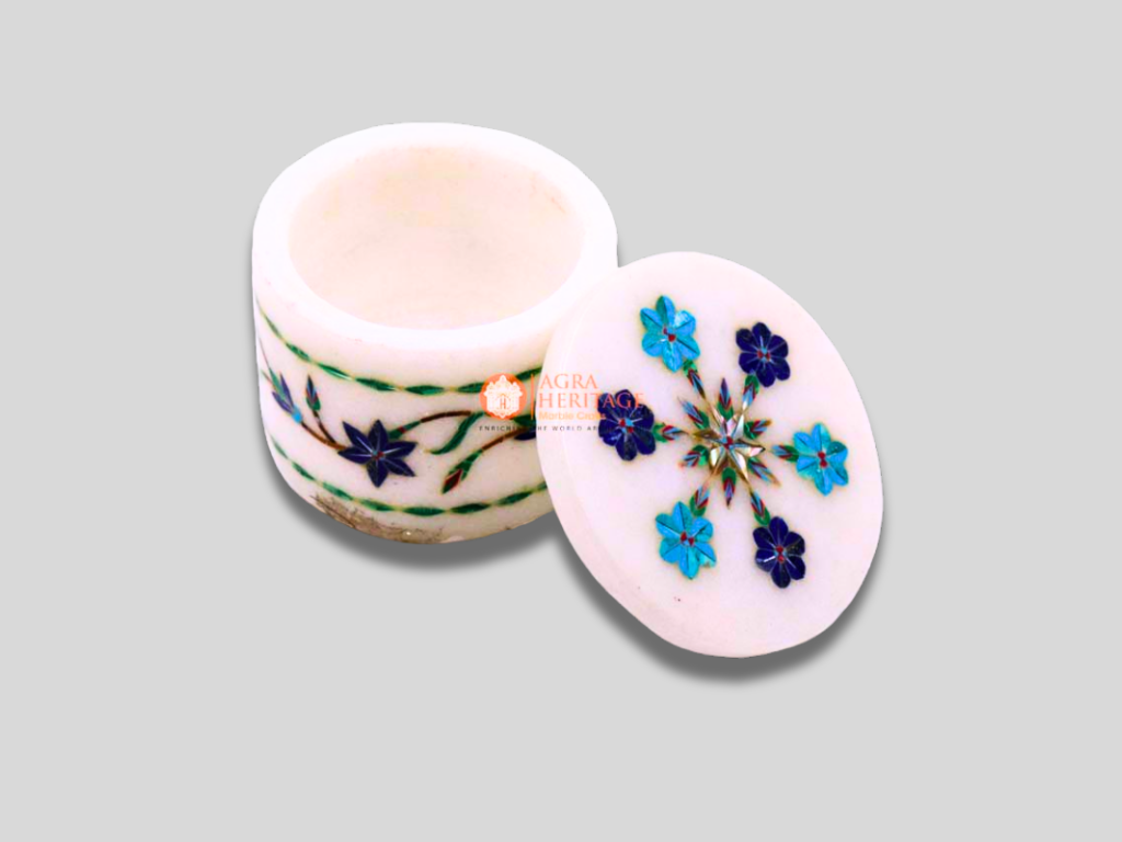 White Inlay Marble Ring Jewelry Box Floral Stone Art