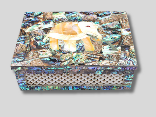 Royal Indian Marble Vintage Jewelry Box Filigree Mosaic Stone Elephant Art