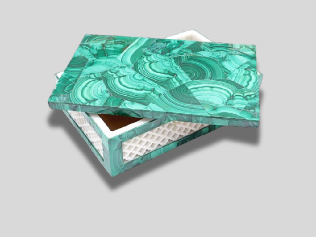 Made In India, Creative Malachite Gemstone Jewelry Vanity Box For Women Gift