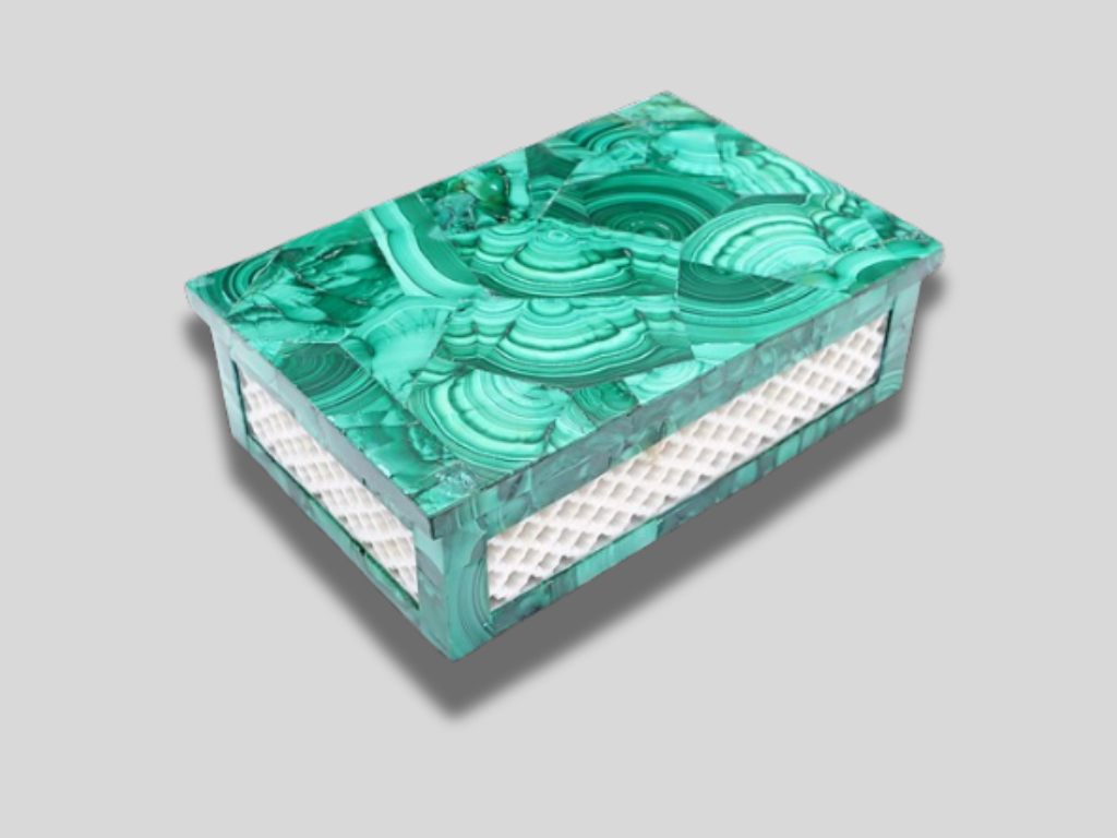 Made In India, Creative Malachite Gemstone Jewelry Vanity Box For Women Gift