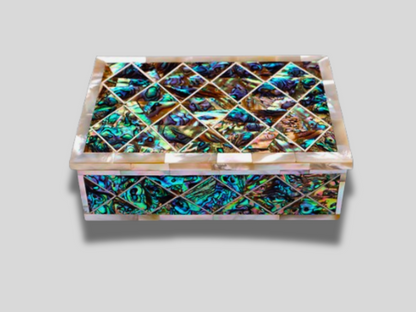 Pauashell Inlaid White Marble Trinket Jewelry Box Handmade Centerpiece Decor