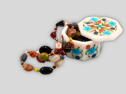Handmade Inlay Marble Trinket Box Multi Stone Art