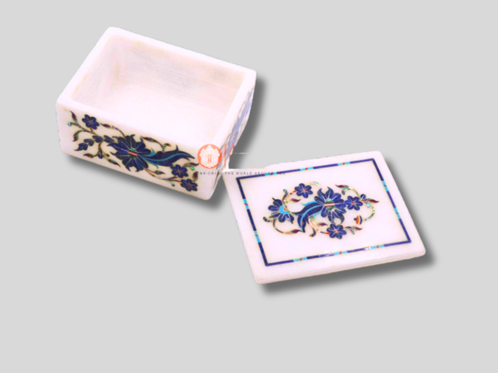 Handmade Marble Jewelry Box Cabinet Inlay Lapis Lazuli Marquetry Art (Copy)