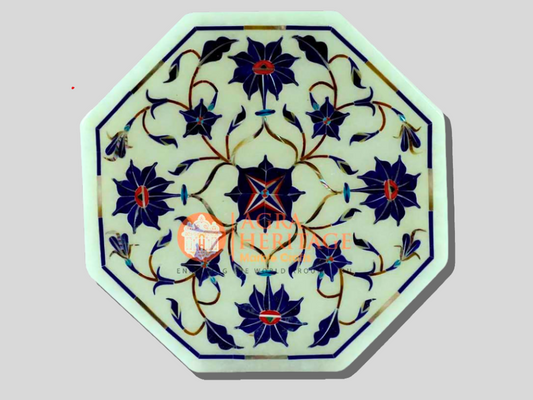 White Marble Inlay Jewelry Box Lapis Lazuli Arts