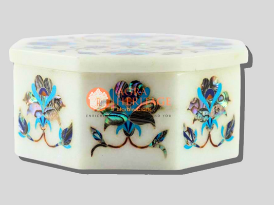 Marble Inlay Jewelry Box Pauashell Turquoise Stone