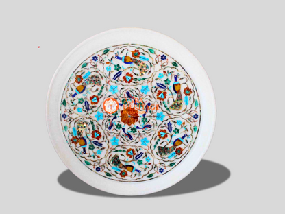 Peacock Art Marble Multi Inlay Floral Design Plate Interior