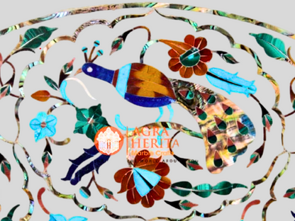 Peacock Art Marble Multi Inlay Floral Design Plate Interior