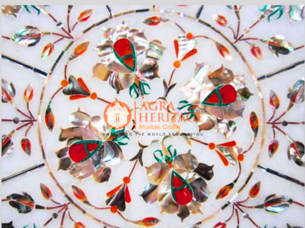 Pauashell Interior Floral Art Marble Dish Plate Decor