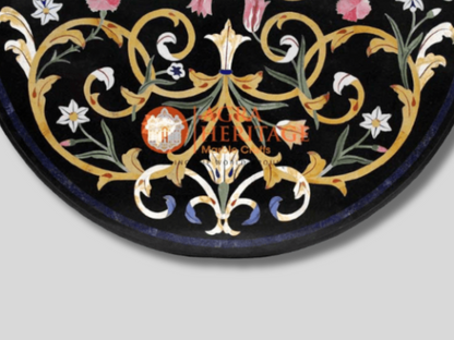 Black Marble Marquetry Inlaid Coffee Table Top