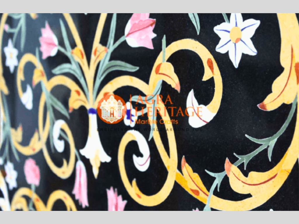 Black Marble Marquetry Inlaid Coffee Table Top
