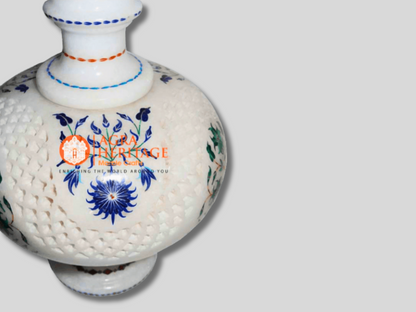 Filigree Marble Vase Multi Inlay Floral Design Housewarming Gift