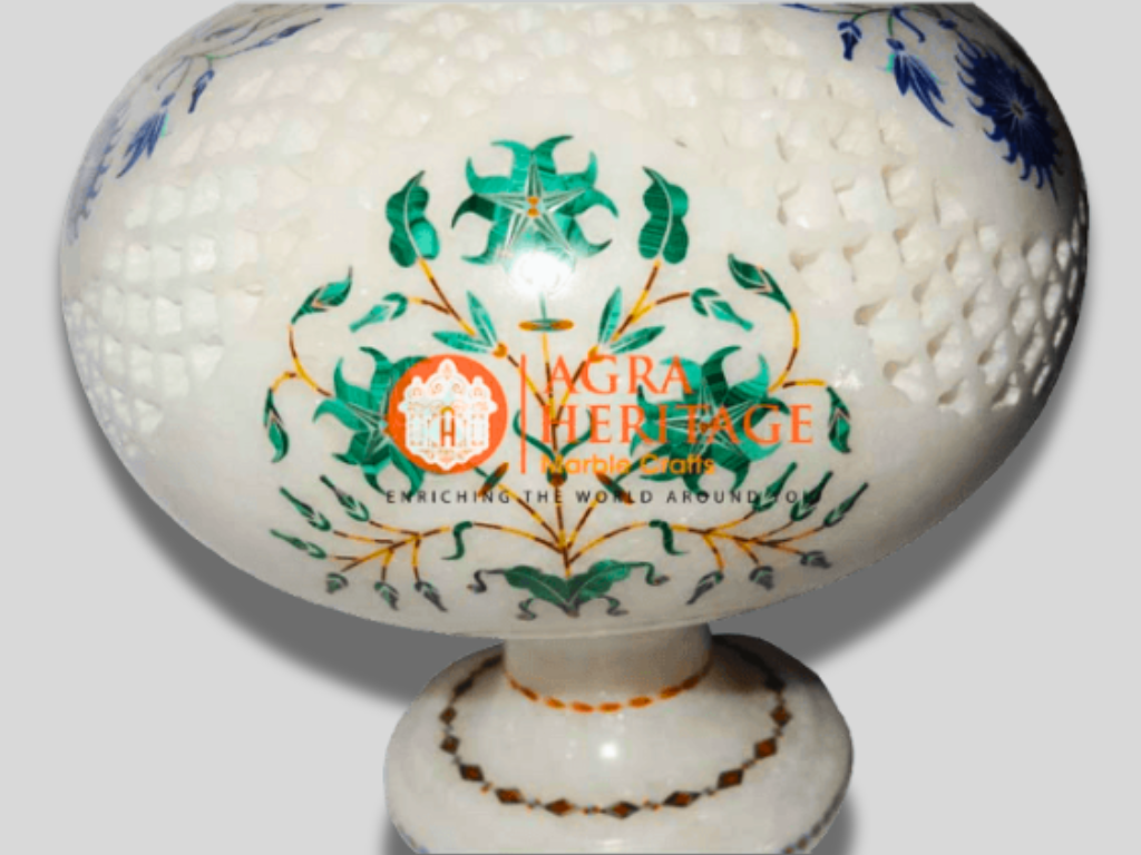Filigree Marble Vase Multi Inlay Floral Design Housewarming Gift