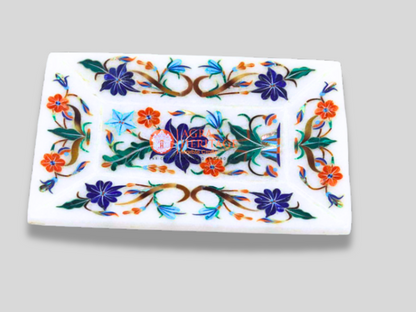 Multi Gem Stone Decorative Inlay Marble White Tray/Plate