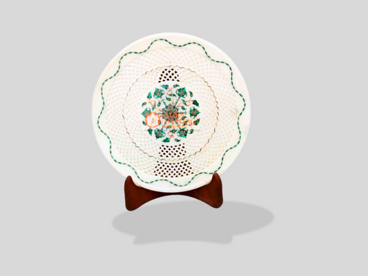 Handmade White Marble Inlay Serving Plate Kitchen Decor