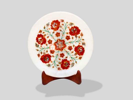 Real Carnelian Floral Designs Marble Inlay Serving Plate