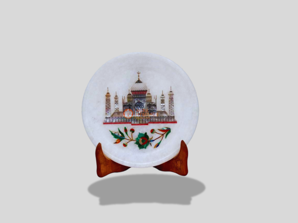 White Collectible Plate Pauashell Taj Mahal Art Home Decor