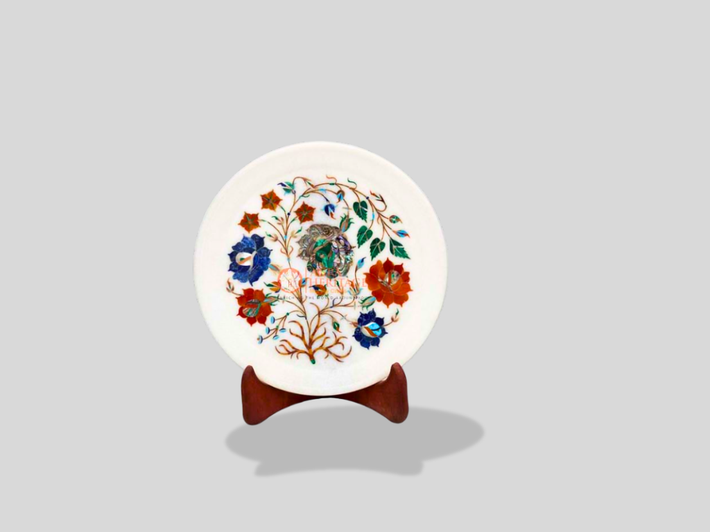 Marvelous Inlaid Collectible Plate Pauashell Floral Design Gift