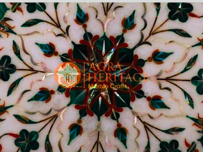 Marble Round Serving Plate Malachite Inlay Floral Arts