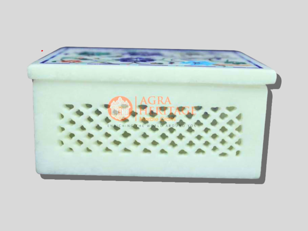 White Marble Semi Precious Floral Custom Box