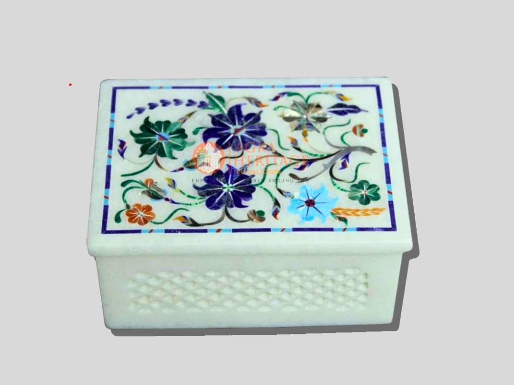 White Marble Semi Precious Floral Custom Box