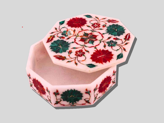 Carnelian Malachite Floral Jewelry Storage Box