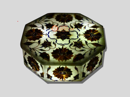 Pauashell Floral Inlay Art Jewelry Trinket Box