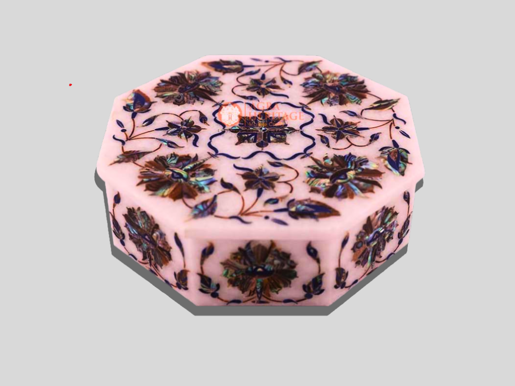 Pauashell Floral Inlay Art Jewelry Trinket Box