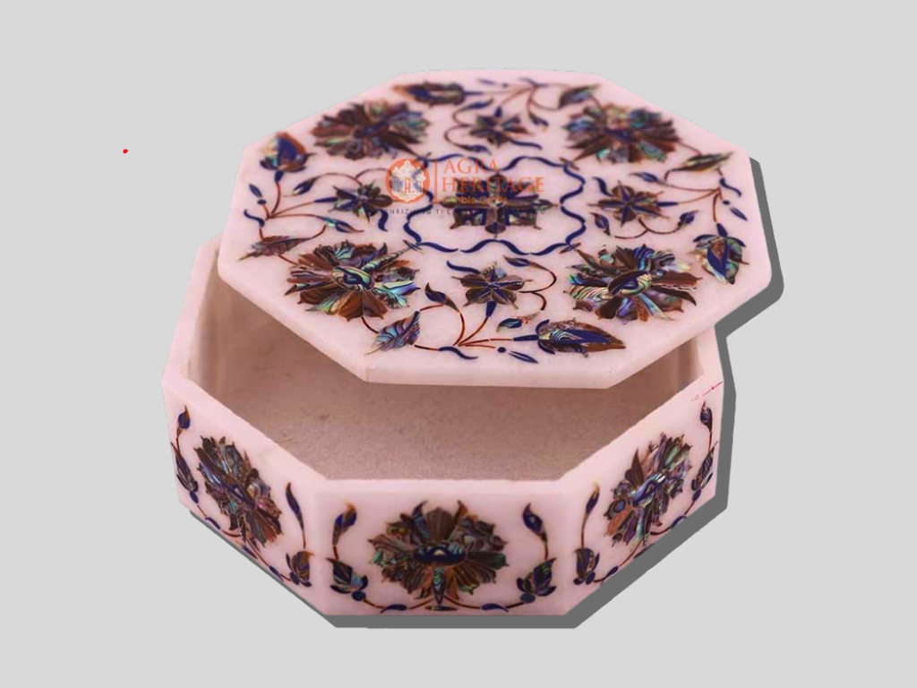 Pauashell Floral Inlay Art Jewelry Trinket Box