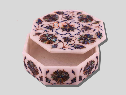 Pauashell Floral Inlay Art Jewelry Trinket Box