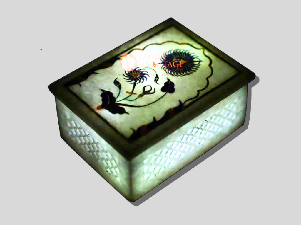 Marble White Pietradura Jewelry Vintage Box