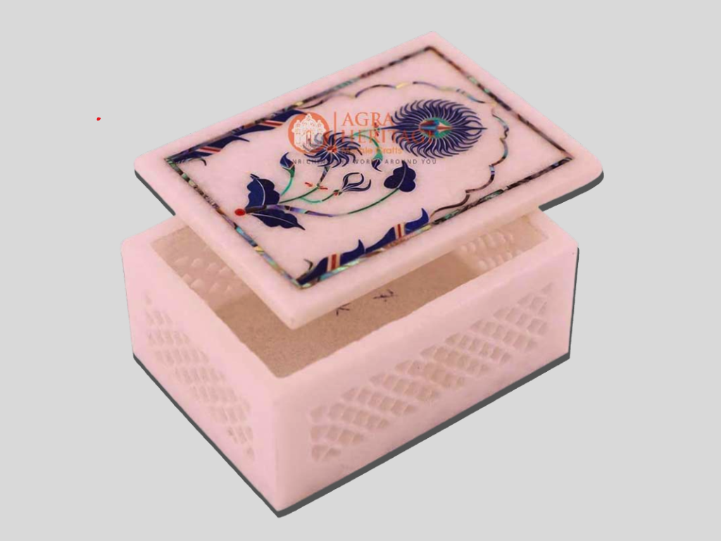 Marble White Pietradura Jewelry Vintage Box