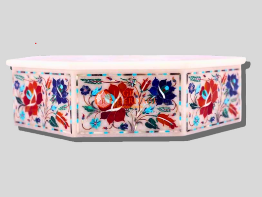 Marble White Semi Fine Art Floral Vintage Box
