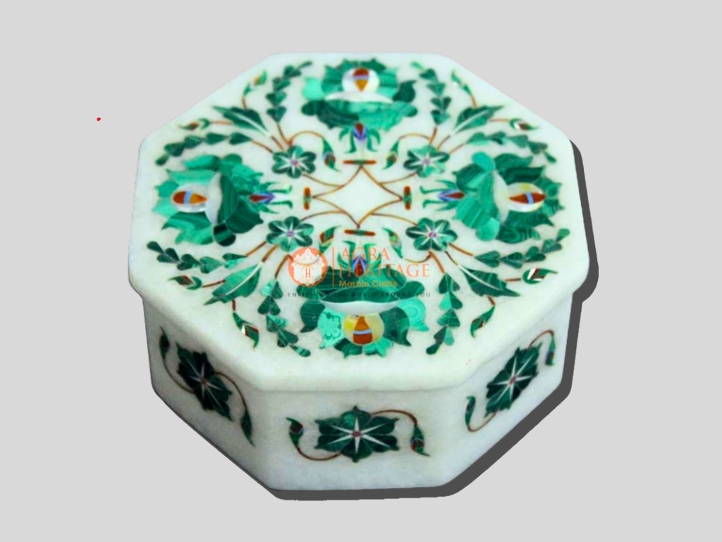 White Marble Pietradura Floral Art Jewelry Box