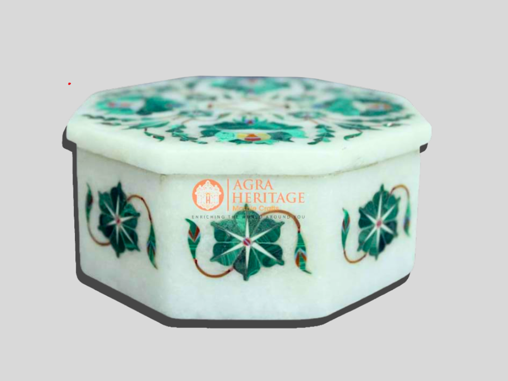 White Marble Pietradura Floral Art Jewelry Box