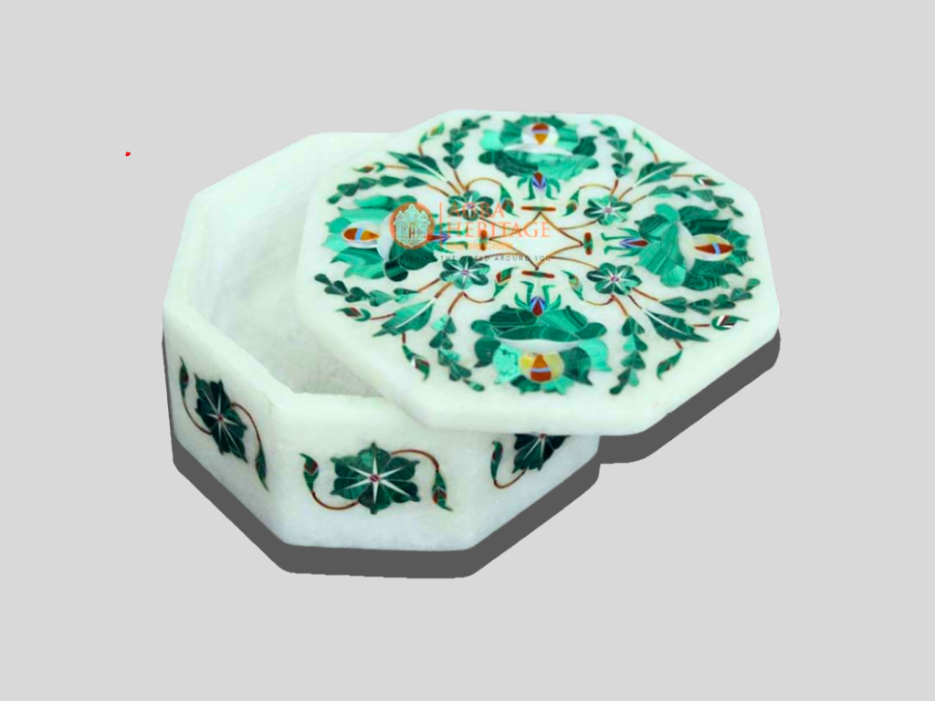 White Marble Pietradura Floral Art Jewelry Box