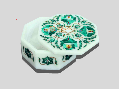 White Marble Pietradura Floral Art Jewelry Box