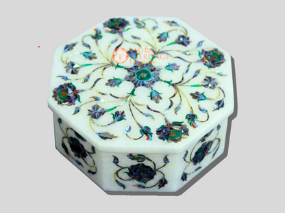 Jewelry Keepsake Box Pauashell Stone Floral Art