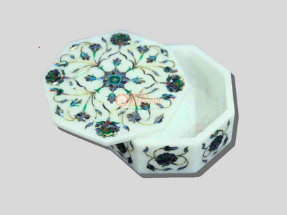 Jewelry Keepsake Box Pauashell Stone Floral Art