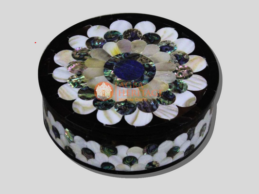 Precious Inlay Stone Marble Round Jewelry Box