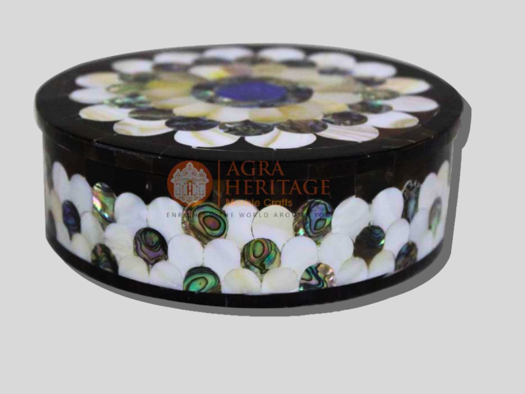 Precious Inlay Stone Marble Round Jewelry Box