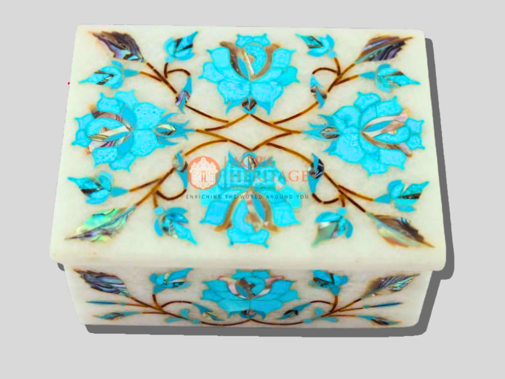 Marble Custom Jewelry Box Turquoise Floral Art