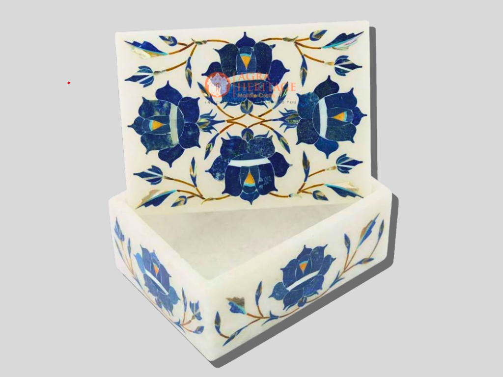 Marble Vintage Box Lapis Pietradura Floral Art