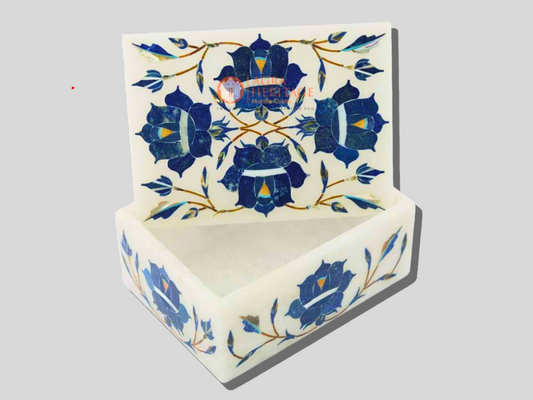 Marble Vintage Box Lapis Pietradura Floral Art
