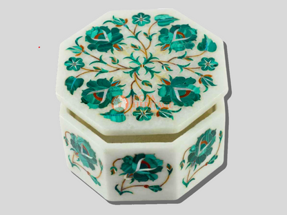 Decorative Jewelry Box Malachite Floral Art