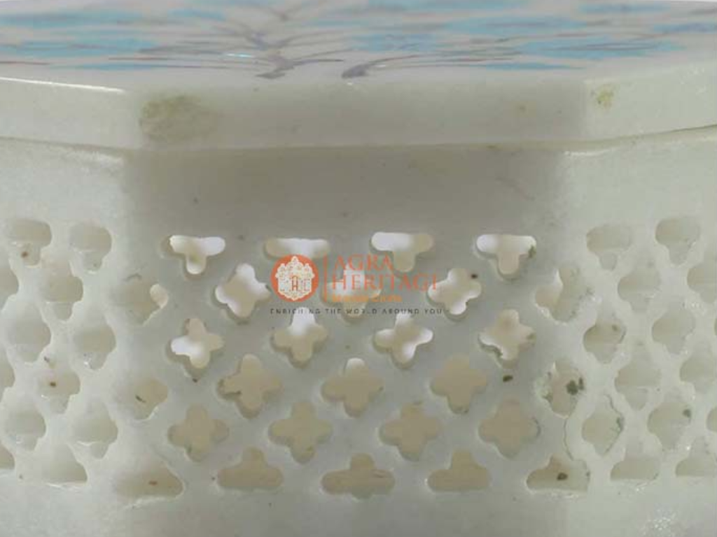 Marble Turquoise Floral Inlay Vintage Box