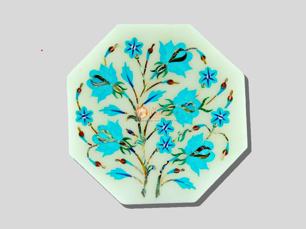 Marble Turquoise Floral Inlay Vintage Box