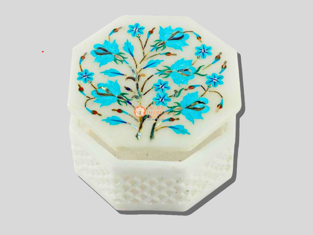 Marble Turquoise Floral Inlay Vintage Box